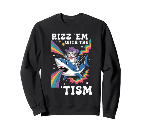 Cowboy Cat Riding Shark Rainbow Hoodie - Unique Graphic Unisex - T-Shirt, Sweatshirt, Hoodie