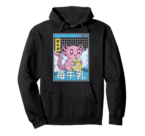 Axolotl Drinking Banana Milk Digital Hoodie - Fun Novelty Design Men Women - T-Shirt, Sweatshirt, Hoodie