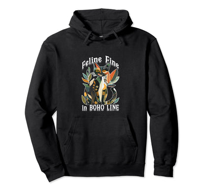 Feline Fine Boho Bohemian Cat Boho Hoodie - Graphic Print Unisex - T-Shirt, Sweatshirt, Hoodie