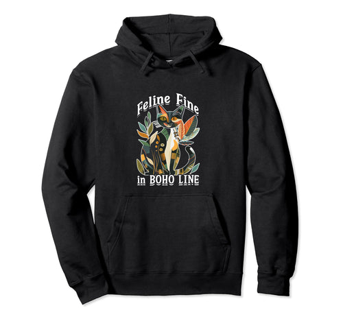 Feline Fine Boho Bohemian Cat Boho Hoodie - Graphic Print Unisex - T-Shirt, Sweatshirt, Hoodie