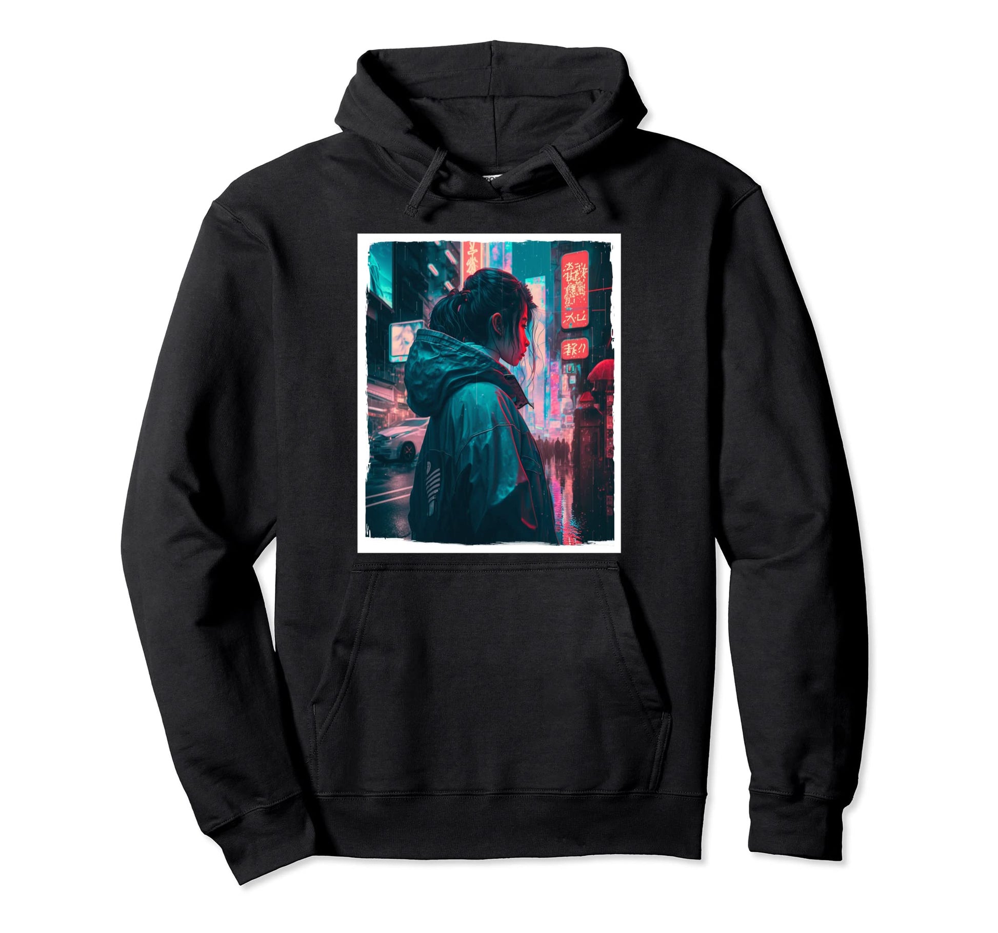 Vaporwave Aesthetic Japan Neon Rain Hoodie - Streetwear Style for Adults - T-Shirt, Sweatshirt, Hoodie