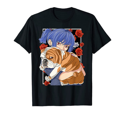 Funny English Bulldog Anime Goth T-Shirt - Streetwear Style for Adults - T-Shirt, Sweatshirt, Hoodie