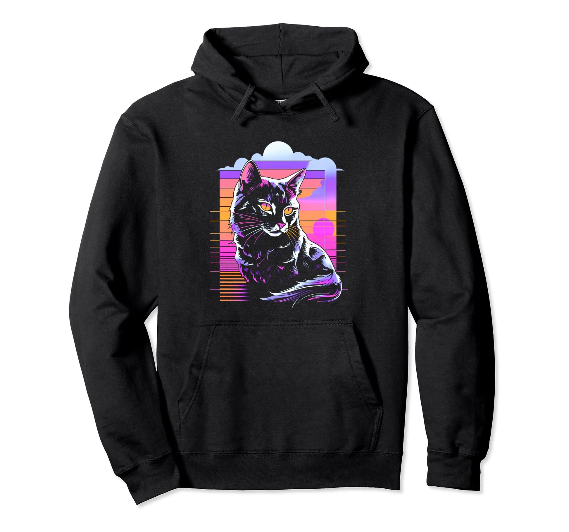 80S Vaporwave Aesthetics Cat Hoodie - Minimalist Print for Adults - T-Shirt, Sweatshirt, Hoodie