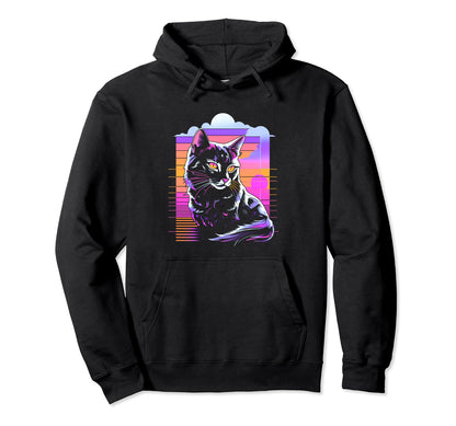 80S Vaporwave Aesthetics Cat Hoodie - Minimalist Print for Adults - T-Shirt, Sweatshirt, Hoodie
