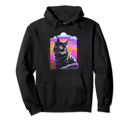 80S Vaporwave Aesthetics Cat Hoodie - Minimalist Print for Adults - T-Shirt, Sweatshirt, Hoodie