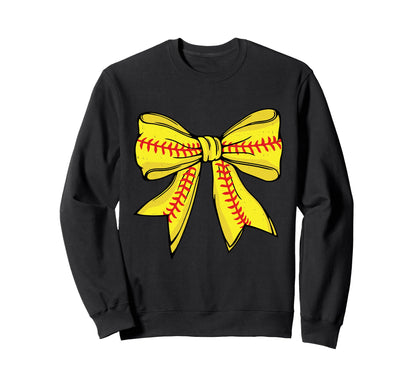 Softball Coquette Bow Cheer Mom Mama Sweatshirt - Graphic Print Unisex - T-Shirt, Sweatshirt, Hoodie