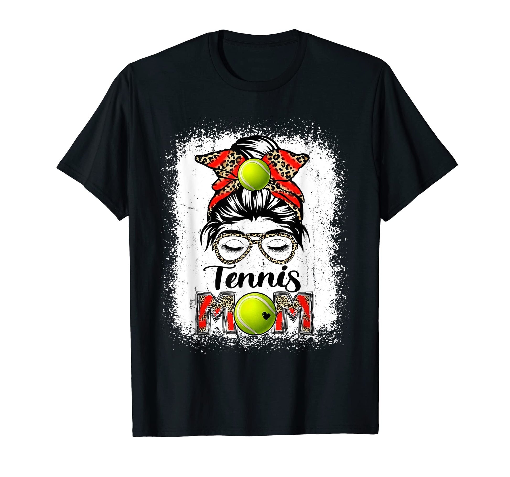Tennis Mom Game Day Messy Bun Leopard T-Shirt - Trendy Graphic for Adults - T-Shirt, Sweatshirt, Hoodie