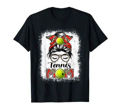 Tennis Mom Game Day Messy Bun Leopard T-Shirt - Trendy Graphic for Adults - T-Shirt, Sweatshirt, Hoodie