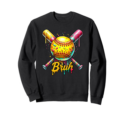Ice Cream Drip Softball Bruh Funny Game Sweatshirt - Unique Graphic Unisex - T-Shirt, Sweatshirt, Hoodie
