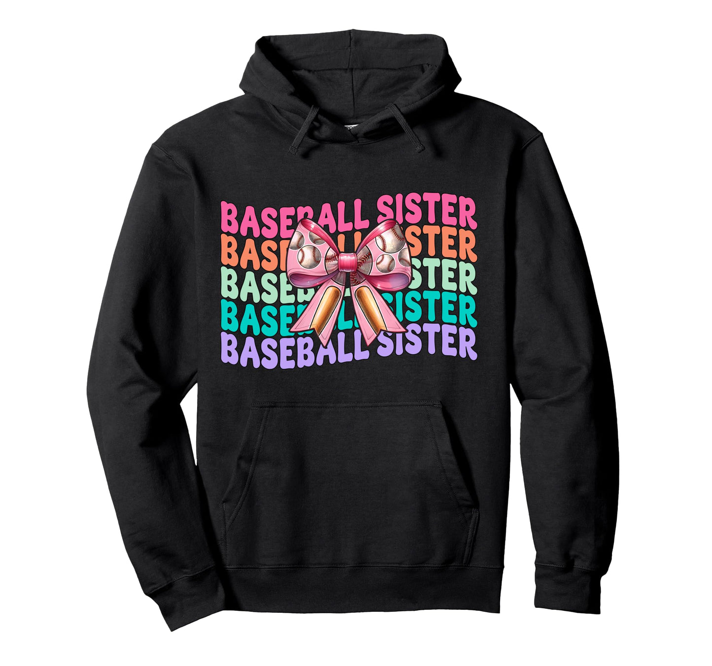 Baseball Sister Baseball Coquette Bow Hoodie - Graphic Print for Adults - T-Shirt, Sweatshirt, Hoodie