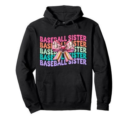 Baseball Sister Baseball Coquette Bow Hoodie - Graphic Print for Adults - T-Shirt, Sweatshirt, Hoodie