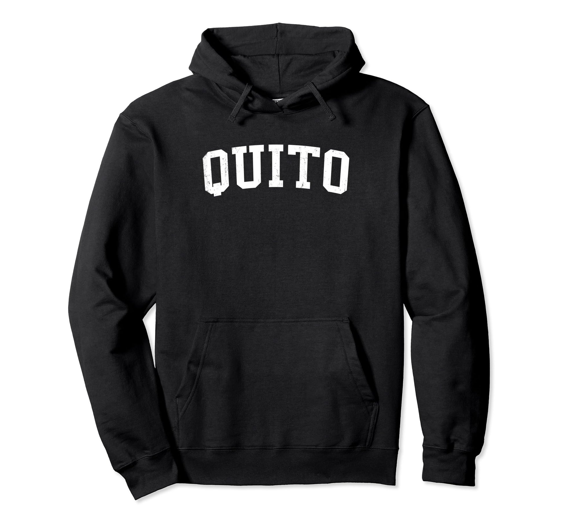Quito Ecuador Distressed White Varsity Hoodie - Novelty Apparel for Adults - T-Shirt, Sweatshirt, Hoodie