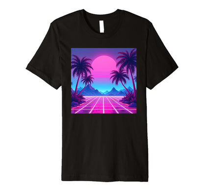 80S Vaporwave Aesthetic Palm Trees T-Shirt - Custom Art Print Unisex - T-Shirt, Sweatshirt, Hoodie