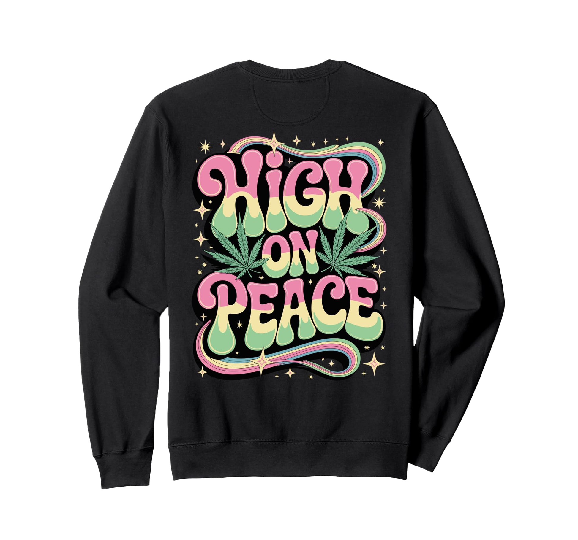 High Peace Groovy Cannabis Rainbow Sweatshirt - Unique Graphic for Adults - T-Shirt, Sweatshirt, Hoodie