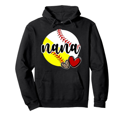Baseball Softball Nana Proud Softball Hoodie - Graphic Print Men Women - T-Shirt, Sweatshirt, Hoodie