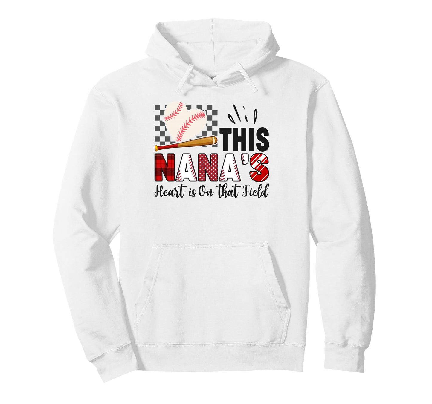Baseball Nana Heart Field Game Day Hoodie - Fun Novelty Design for Adults - T-Shirt, Sweatshirt, Hoodie