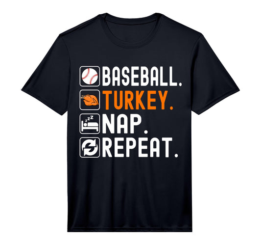 Baseball Turkey Nap Repeat Funny T-Shirt - Custom Art Print Men Women - T-Shirt, Sweatshirt, Hoodie