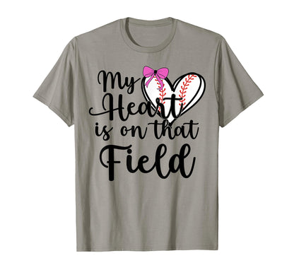 Baseball Mom Coquette Bow My Heart Is T-Shirt - Custom Art Print Unisex - T-Shirt, Sweatshirt, Hoodie