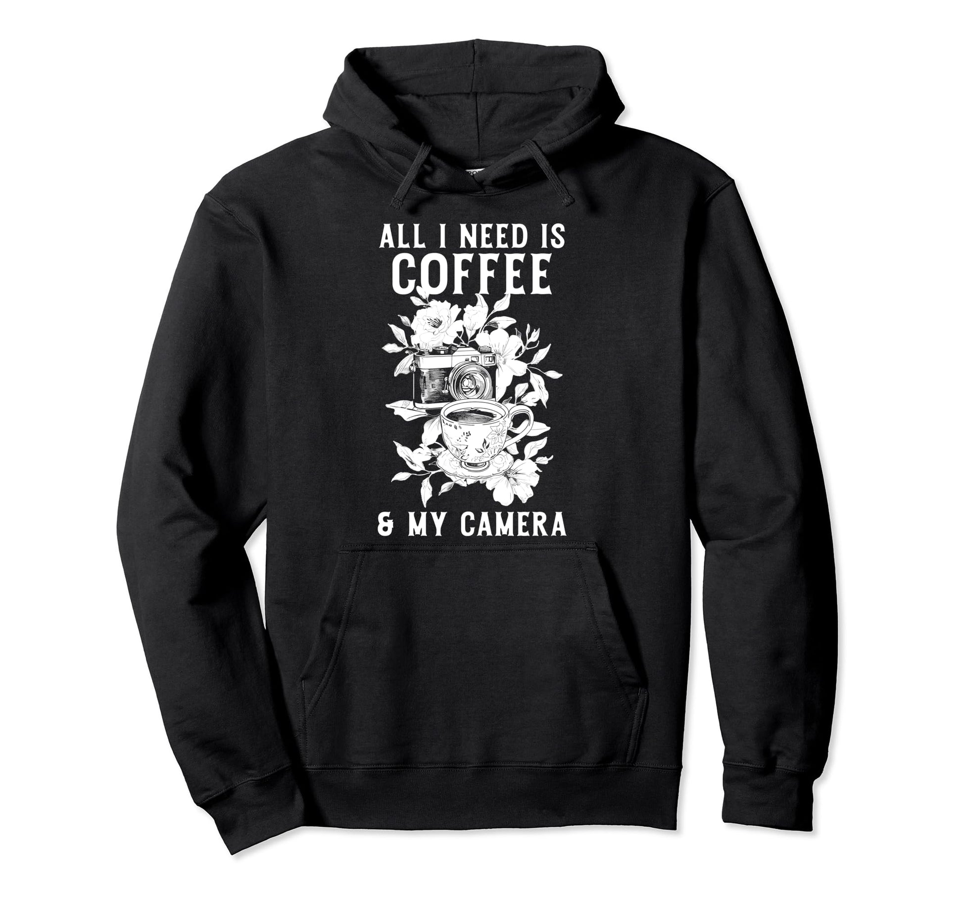 Coffee Camera Photographer Flowers Hoodie - Unique Graphic Unisex - T-Shirt, Sweatshirt, Hoodie