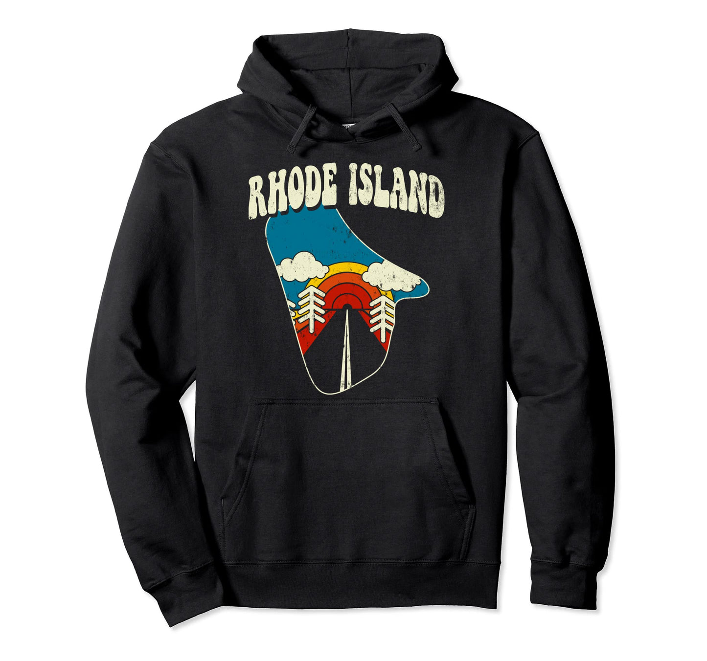 Rhode Island State Rainbow Hippie 70S Hoodie - Custom Art Print Men Women - T-Shirt, Sweatshirt, Hoodie