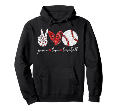 Peace Love Baseball Hoodie - Aesthetic Graphic Men Women - T-Shirt, Sweatshirt, Hoodie