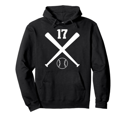 Baseball Softball Number 17 Hoodie - Unique Graphic Unisex - T-Shirt, Sweatshirt, Hoodie