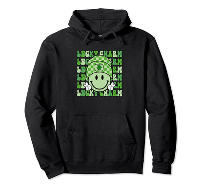 St Patricks Day Boho Groovy Smile Face Hoodie - Trendy Graphic Unisex - T-Shirt, Sweatshirt, Hoodie