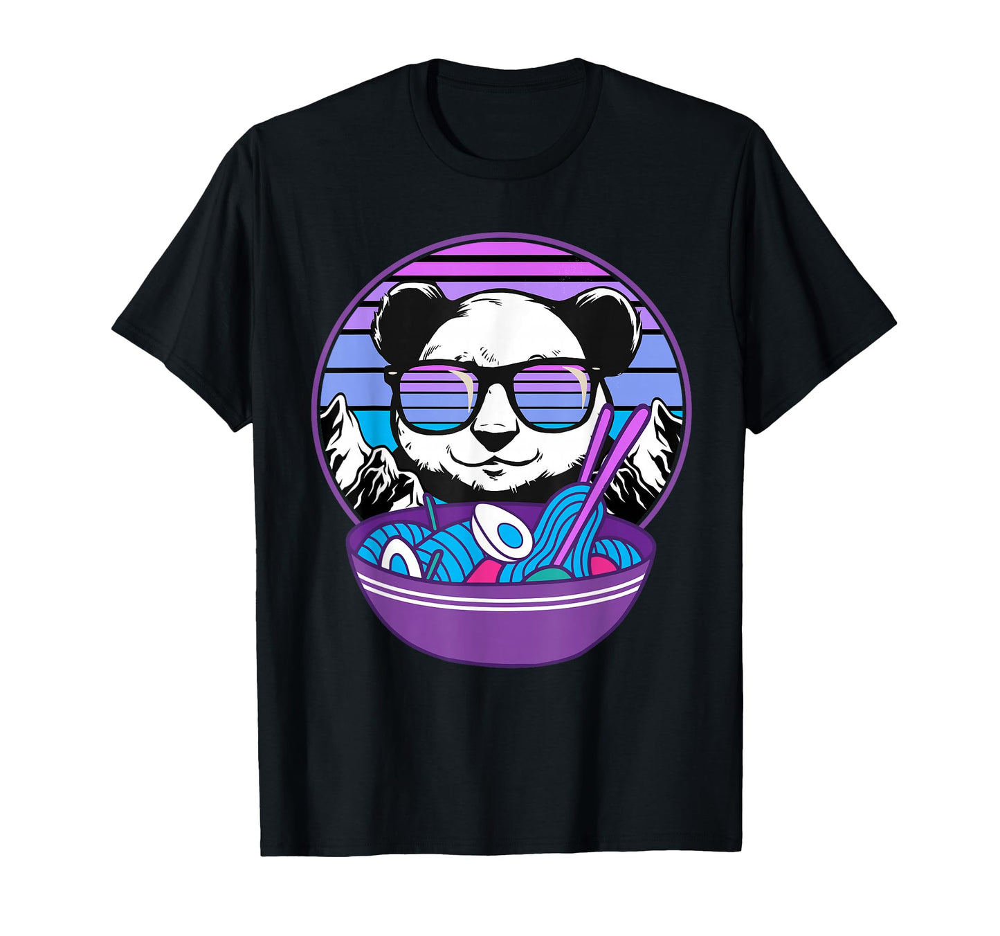 Ramen Bowl Panda Retrowave Sunset T-Shirt - Streetwear Style for Adults - T-Shirt, Sweatshirt, Hoodie