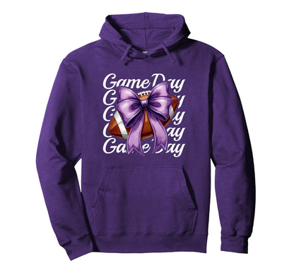 Cheer Fall Football Mom Purple Game Hoodie - Streetwear Style for Adults - T-Shirt, Sweatshirt, Hoodie