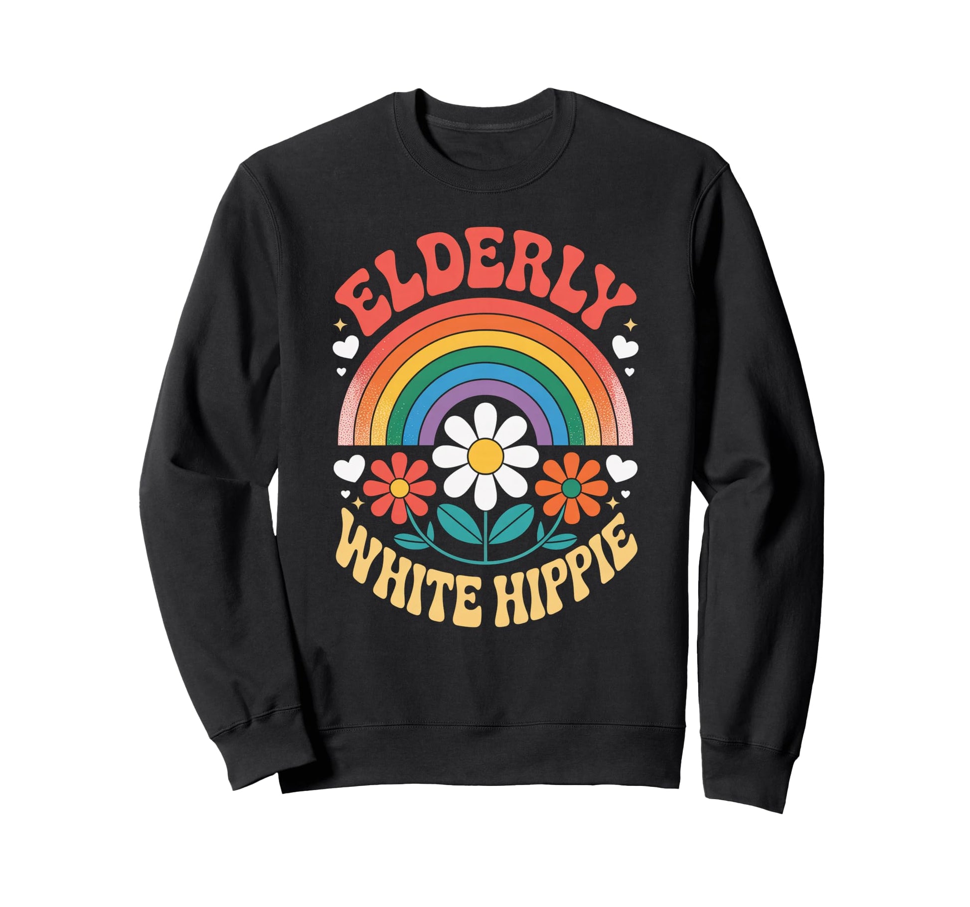 Funny Elderly White Hippie Rainbow Sweatshirt - Minimalist Print Men Women - T-Shirt, Sweatshirt, Hoodie