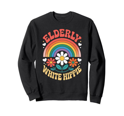 Funny Elderly White Hippie Rainbow Sweatshirt - Minimalist Print Men Women - T-Shirt, Sweatshirt, Hoodie