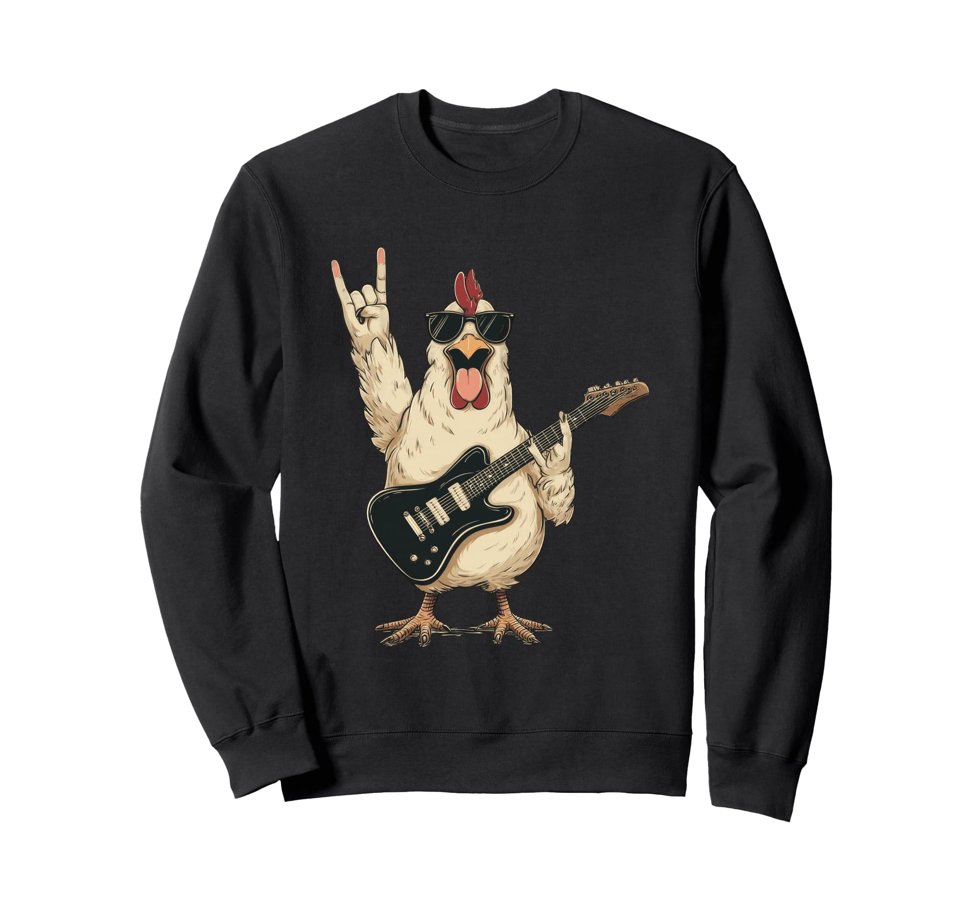 Funny Rock Chicken Guitar Playing Sweatshirt - Graphic Print Men Women - T-Shirt, Sweatshirt, Hoodie