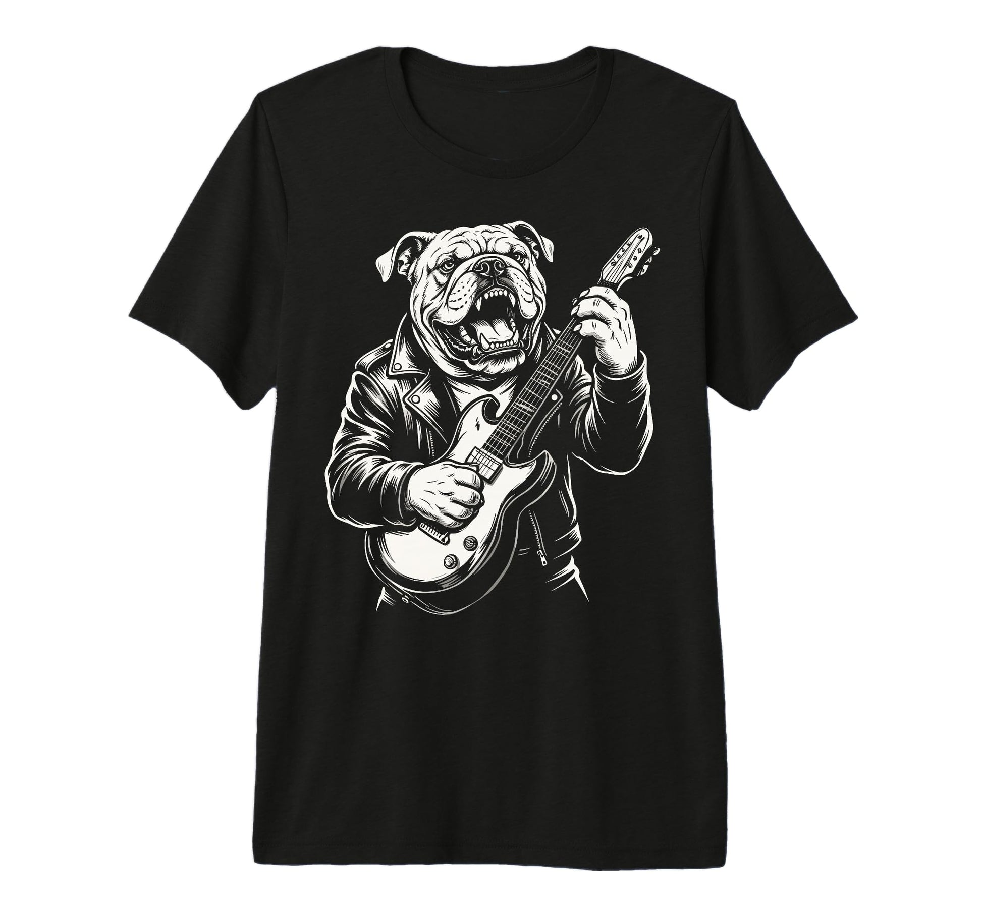 Funny Bulldog Dog Playing Guitar Heavy T-Shirt - Graphic Print for Adults - T-Shirt, Sweatshirt, Hoodie