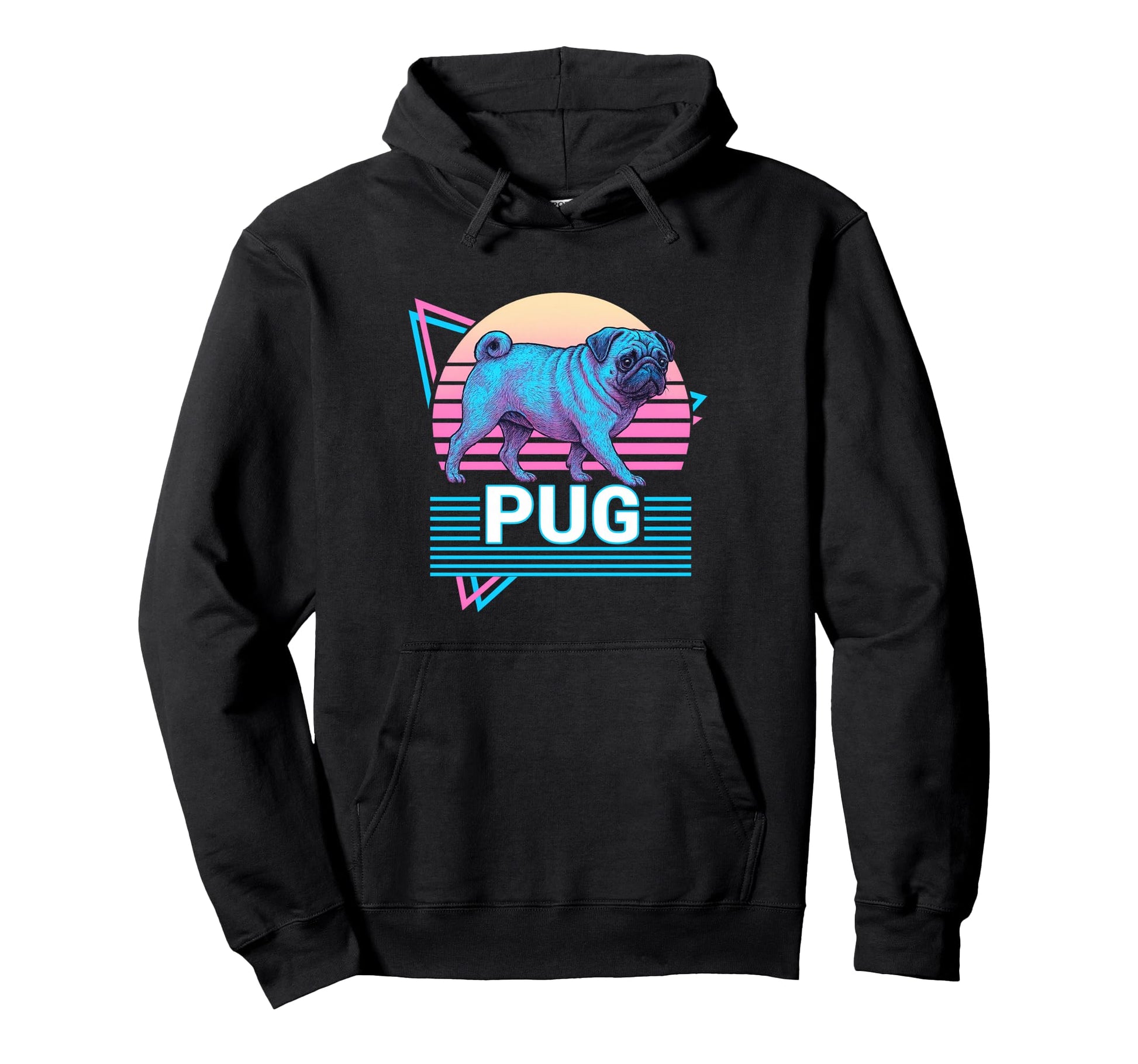 Pug Synthwave Aesthetic Dog Lover Hoodie - Novelty Apparel Men Women - T-Shirt, Sweatshirt, Hoodie