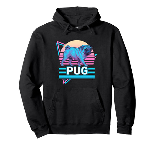 Pug Synthwave Aesthetic Dog Lover Hoodie - Novelty Apparel Men Women - T-Shirt, Sweatshirt, Hoodie