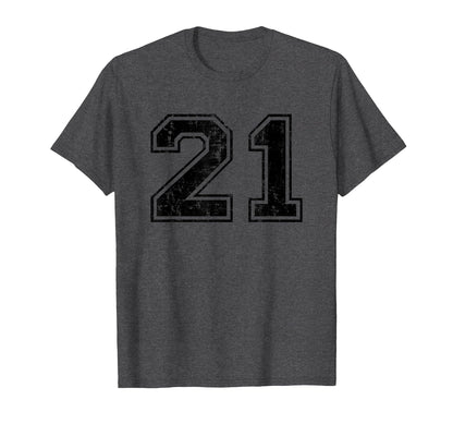 Number 21 Varsity Distressed Sport Team T-Shirt - Trendy Graphic Unisex - T-Shirt, Sweatshirt, Hoodie