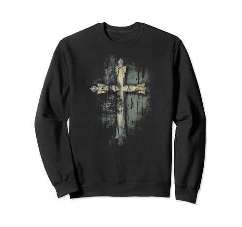 Cross Distressed 90S Goth Grunge Sweatshirt - Novelty Apparel for Adults - T-Shirt, Sweatshirt, Hoodie
