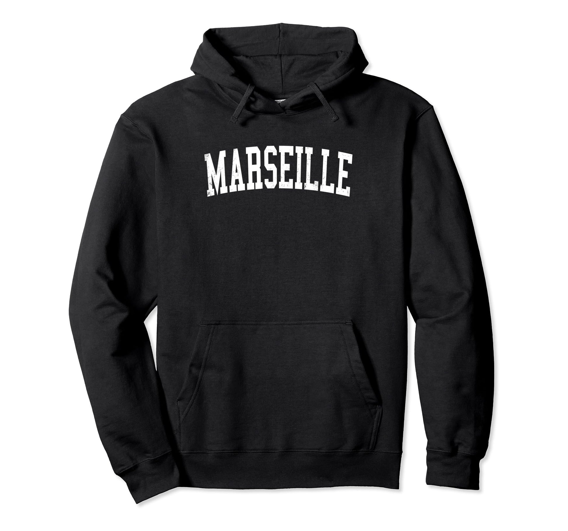 Marseille France Distressed White Hoodie - Fun Novelty Design for Adults - T-Shirt, Sweatshirt, Hoodie