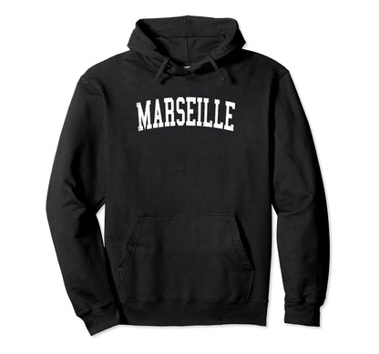 Marseille France Distressed White Hoodie - Fun Novelty Design for Adults - T-Shirt, Sweatshirt, Hoodie