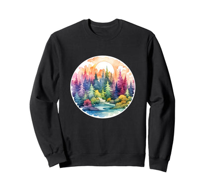 Forest Watercolor Rainbow Sweatshirt - Fun Novelty Design Men Women - T-Shirt, Sweatshirt, Hoodie