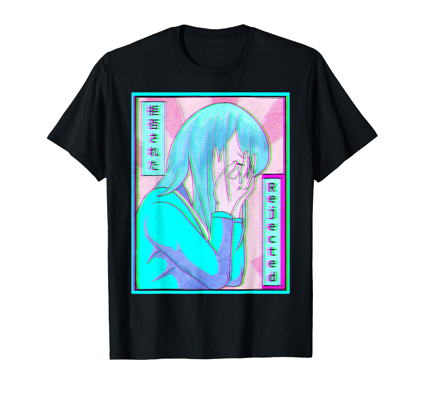 Sad Anime Vaporwave Aesthetic Rejected T-Shirt - Custom Art Print Unisex - T-Shirt, Sweatshirt, Hoodie