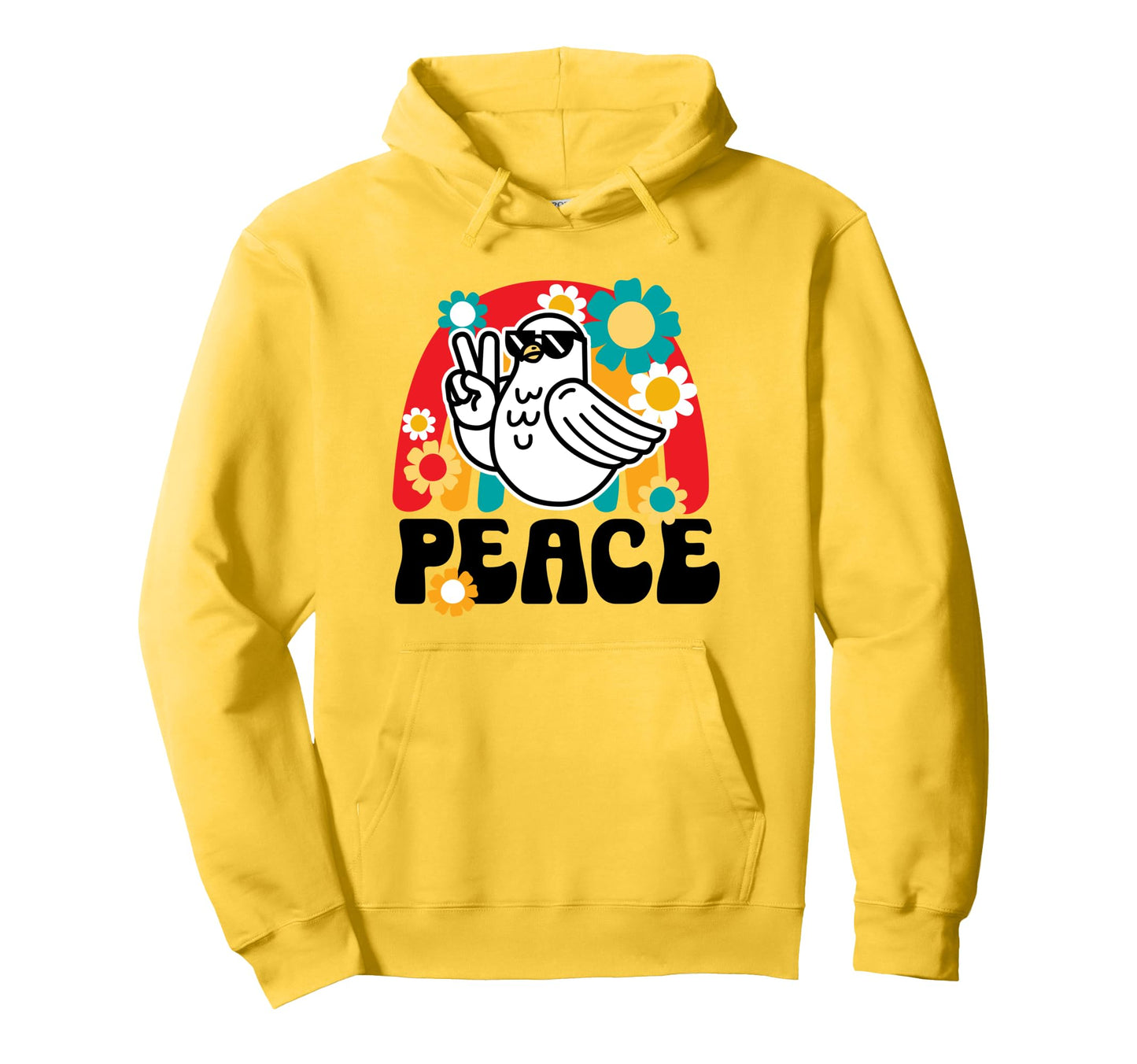 Peace Rainbow 70S Cartoon Dove Hoodie - Aesthetic Graphic Men Women - T-Shirt, Sweatshirt, Hoodie