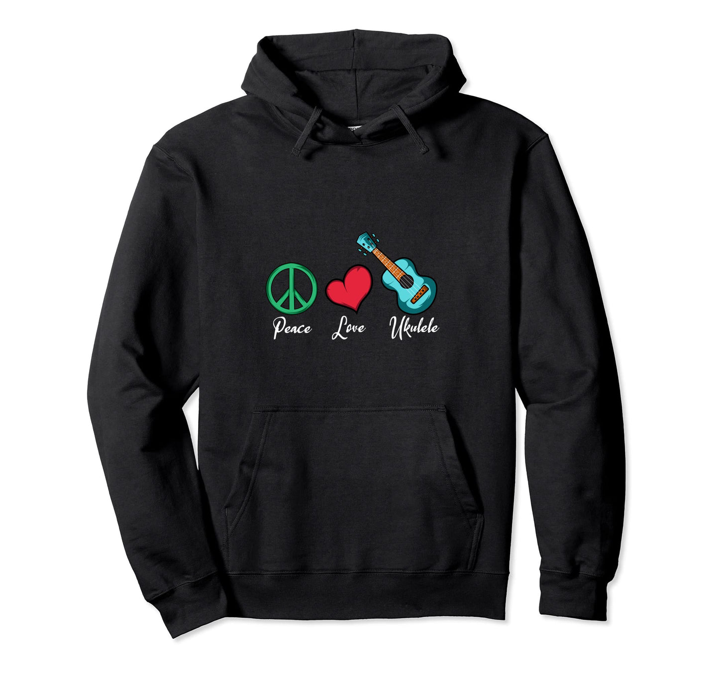 Peace Love Ukulele Artists Hoodie - Trendy Graphic for Adults - T-Shirt, Sweatshirt, Hoodie