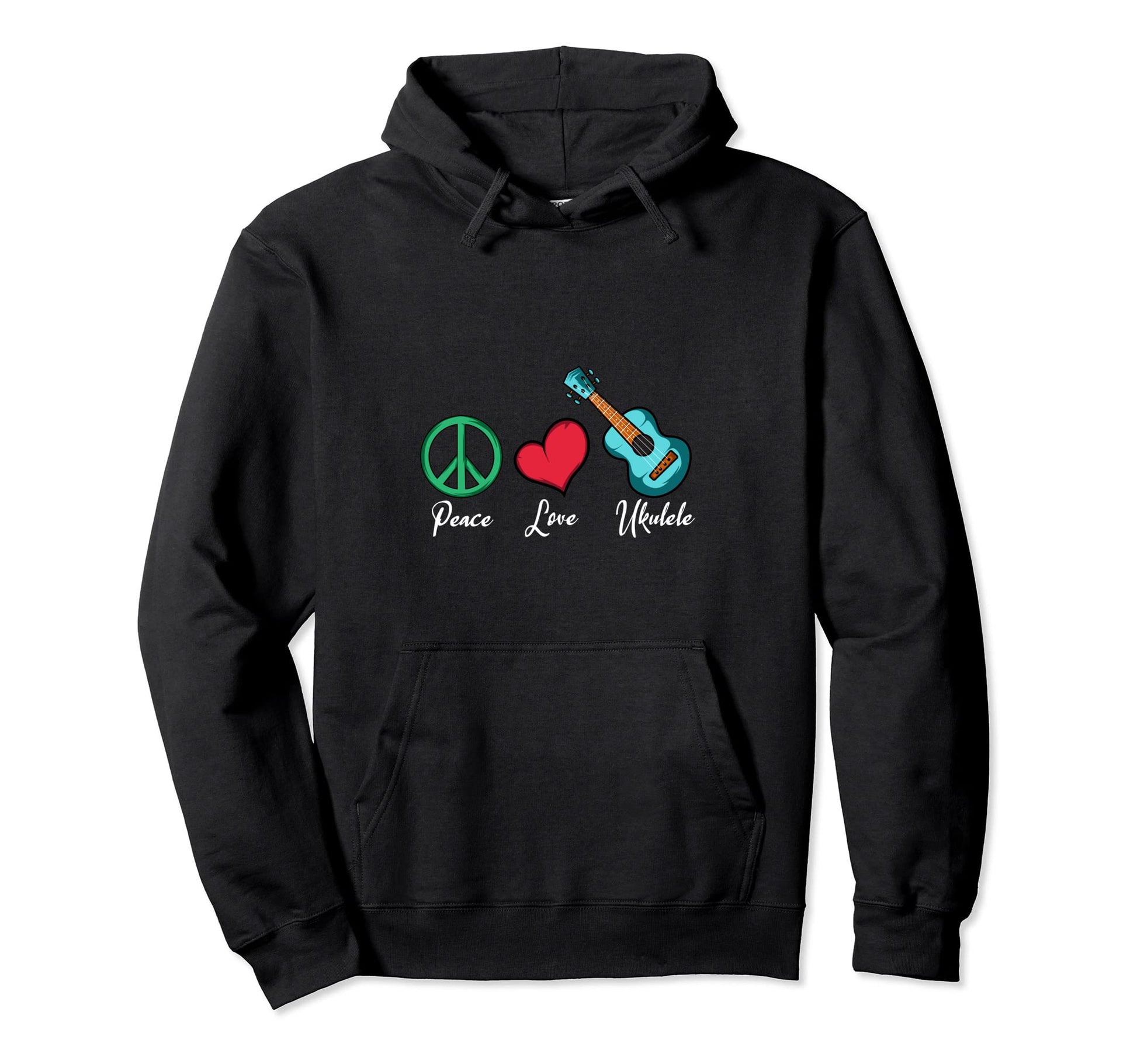 Peace Love Ukulele Artists Hoodie - Trendy Graphic for Adults - T-Shirt, Sweatshirt, Hoodie