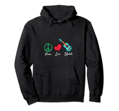 Peace Love Ukulele Artists Hoodie - Trendy Graphic for Adults - T-Shirt, Sweatshirt, Hoodie