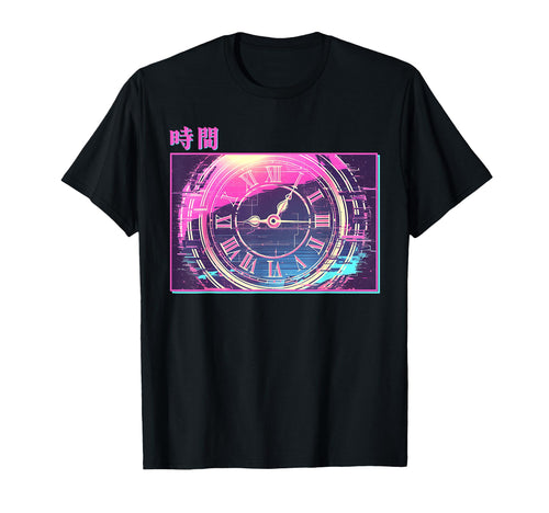 Time Clock 80S Glitch Vaporwave T-Shirt - Graphic Print for Adults - T-Shirt, Sweatshirt, Hoodie