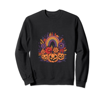Hippie Fall Rainbow Pumpkin Flowers Sweatshirt - Novelty Apparel Men Women - T-Shirt, Sweatshirt, Hoodie