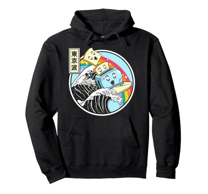 Happy Toaster Surfing Kanagawa Wave Hoodie - Fun Novelty Design Unisex - T-Shirt, Sweatshirt, Hoodie