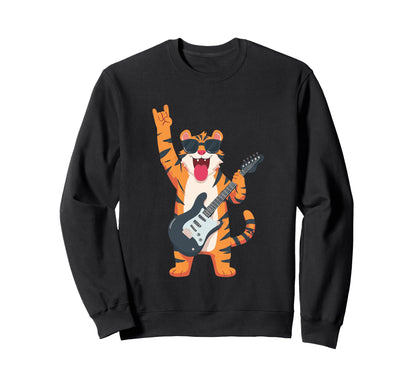 Funny Cartoon Tiger Rock Music Sweatshirt - Casual Everyday Wear Men Women - T-Shirt, Sweatshirt, Hoodie
