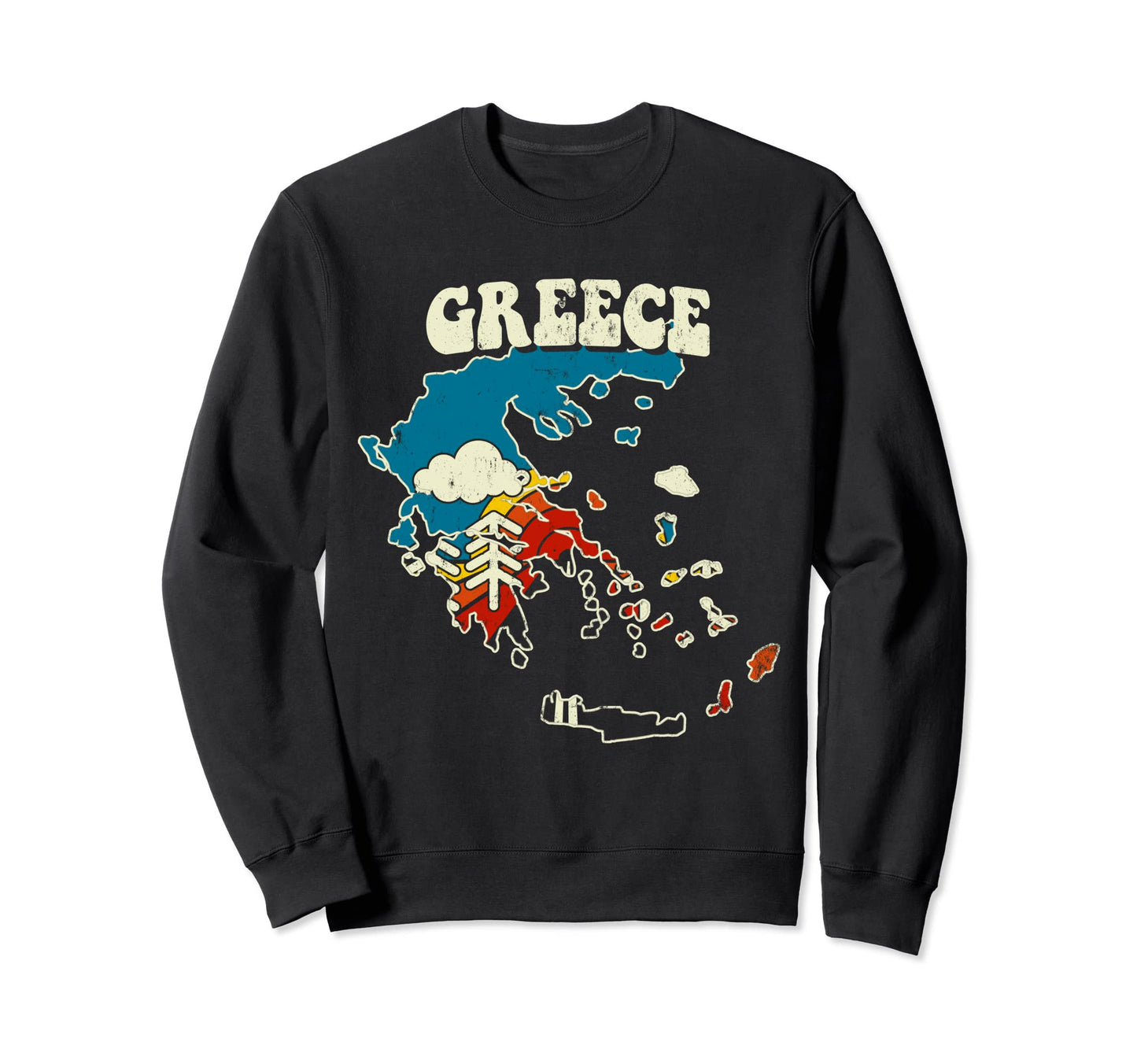 Greece Greek Country Rainbow 70S Map Sweatshirt - Unique Graphic Unisex - T-Shirt, Sweatshirt, Hoodie